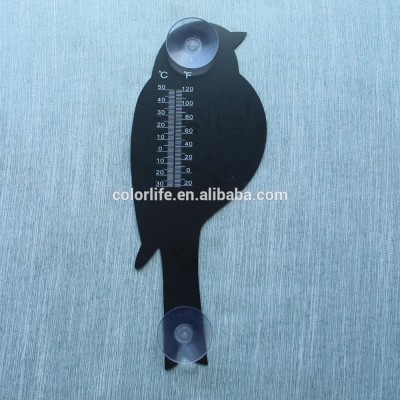 Bird metal outdoor wall garden thermometer with suction cups