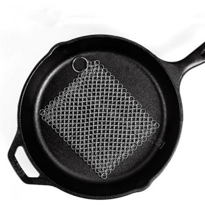 Cast iron cleaner stainless steel chainmail scrubber with spoon